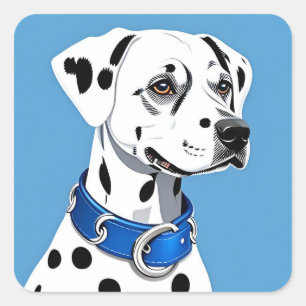 Adesivo Quadrado Retrato de Cão Dalmata com Coleira Azul