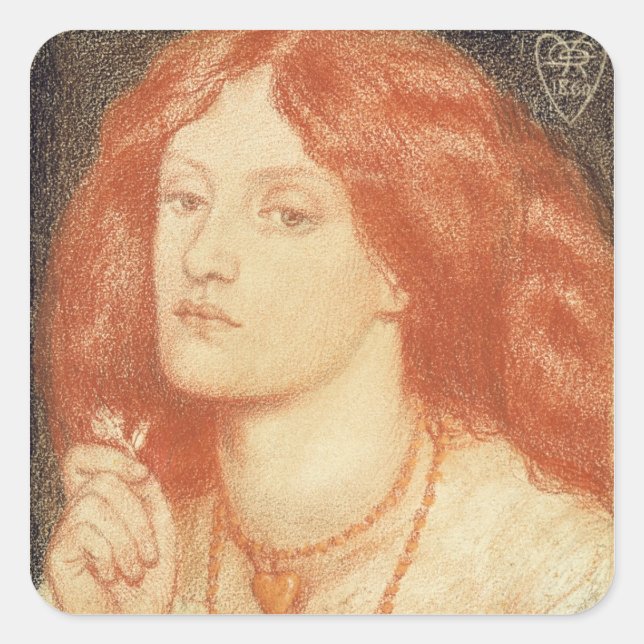 Adesivo Quadrado Retrato de Elizabeth Siddal (1834-62), 1860 (verme (Frente)