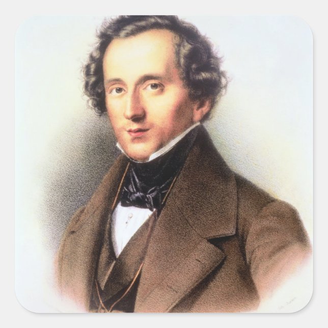 Adesivo Quadrado Retrato de Felix Mendelssohn (1809-47) (lito) (Frente)