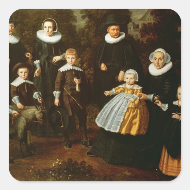 Adesivo Quadrado Retrato de grupo de três gerações de um (Frente)