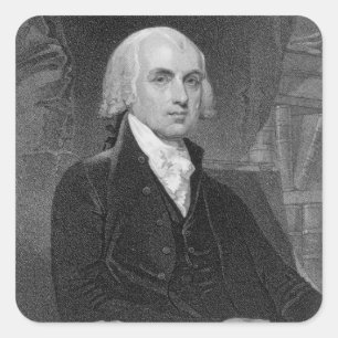 Adesivo Quadrado Retrato de James Madison, gravado por William A.