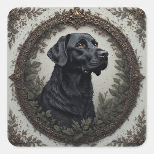 Adesivo Quadrado Retrato de Labrador Preto Elegantemente Estilizado