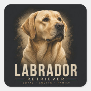 Adesivo Quadrado Retrato de Labrador Retriever Cão de Família Leal