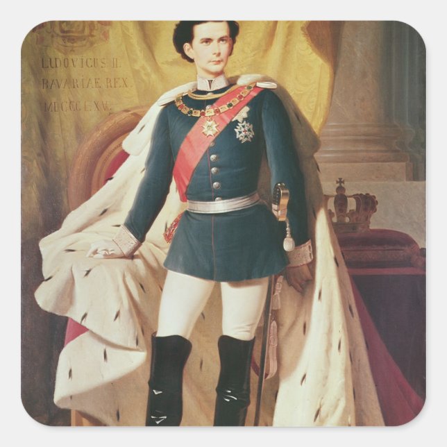 Adesivo Quadrado Retrato de Ludwig II da Baviera de uniforme (Frente)