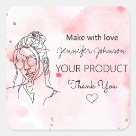 Adesivo Quadrado Retrato de Mulher Personalizada Rosa