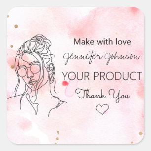Adesivo Quadrado Retrato de Mulher Personalizada Rosa