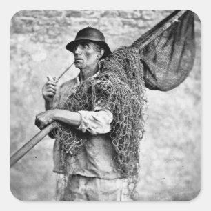 Adesivo Quadrado Retrato de um pescador que leva suas redes (pho de