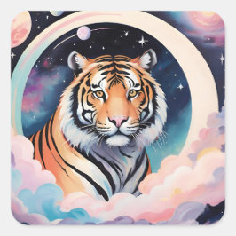 Adesivo Quadrado Retrato de um tigre no espaço