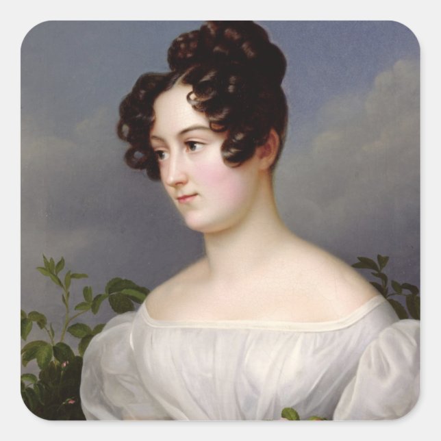 Adesivo Quadrado Retrato de uma Jovem Mulher, 1827 (óleo na canvas) (Frente)