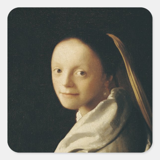 Adesivo Quadrado Retrato de uma Jovem Mulher, c.1663-65 (Frente)