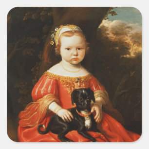 Adesivo Quadrado Retrato de uma menina com um cão