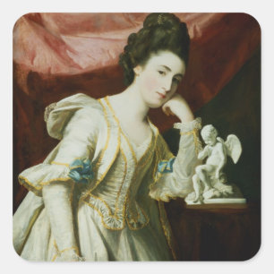 Adesivo Quadrado Retrato de uma senhora com uma estatueta do Cupido