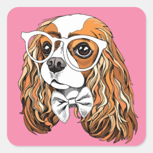Adesivo Quadrado Retrato descuidado do Spaniel de rei Charles