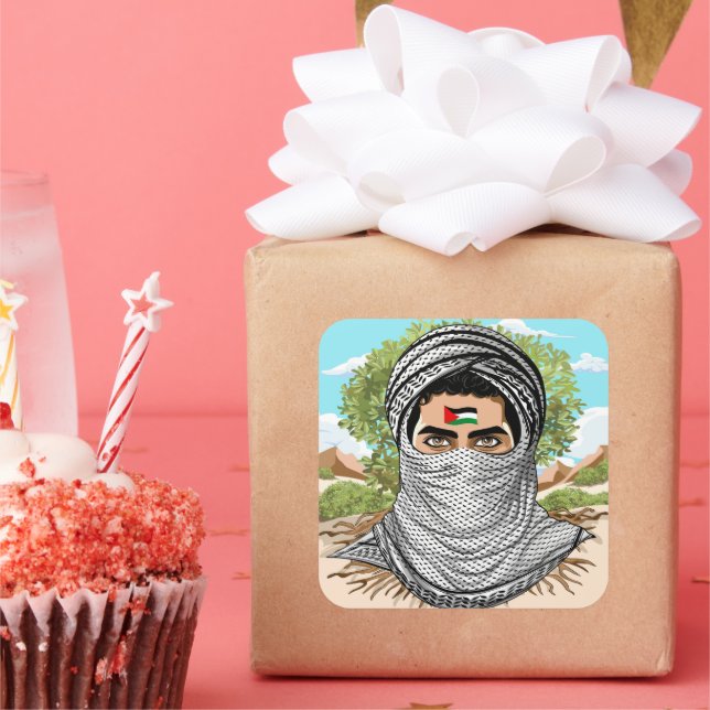 Adesivo Quadrado Retrato do Combate à Liberdade na Palestina (Festa)