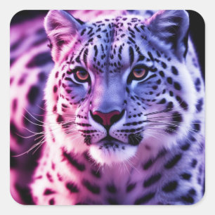 Adesivo Quadrado Retrato do Leopardo da Neve