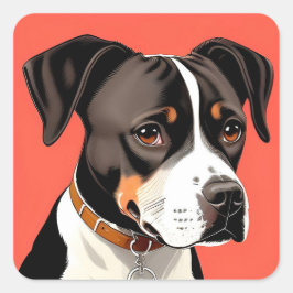 Adesivo Quadrado Retrato Elegante de um Cão Preto e Branco