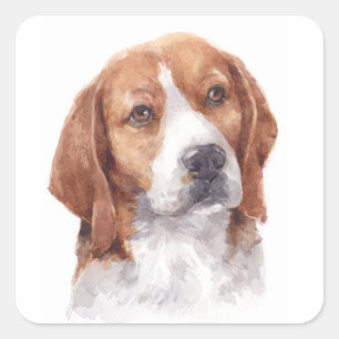 Adesivo Quadrado Retrato em Aquarela de Beagle Fofo para Mãe e Pai 