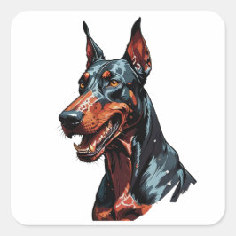 Adesivo Quadrado Retrato Feroz de Doberman Presente de Cachorro Agr