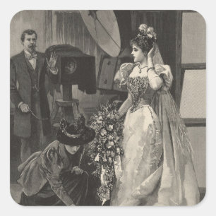 Adesivo Quadrado Retrato nupcial do vintage com fotógrafo