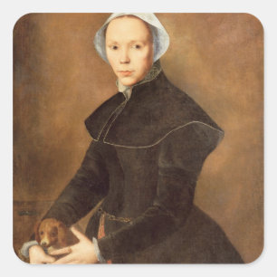 Adesivo Quadrado Retrato T28337 de uma senhora com um lapdog em uma