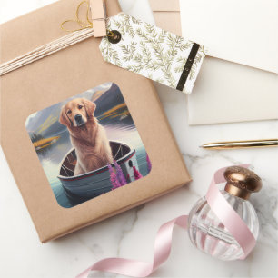 Adesivo Quadrado Retriever de ouro em um remo: Uma aventura cênica