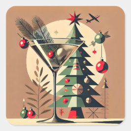 Adesivo Quadrado Retro 50s Jet Set Martini de Natal Árvore de Natal