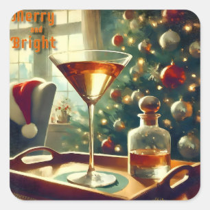 Adesivo Quadrado Retro 50s Manhattan Martini Para Papai Noel