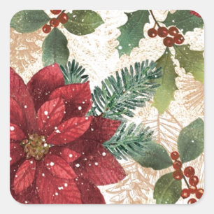 Adesivo Quadrado Retro 50s Poinsettia Vermelho Verde Creme