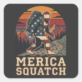 Adesivo Quadrado Retro Americano Pé Grande Sasquatch Natureza 
