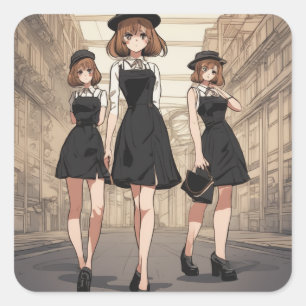 Adesivo Quadrado Retro Anime Pequeno Vestido Preto Decal - Limitado