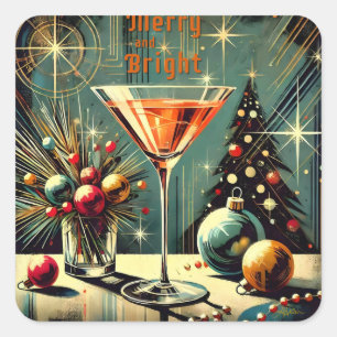Adesivo Quadrado Retro anos 50 Merry & Bright Christmas Martini