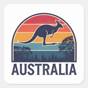 Adesivo Quadrado Retro australiano Sunset Animal pulando canguru
