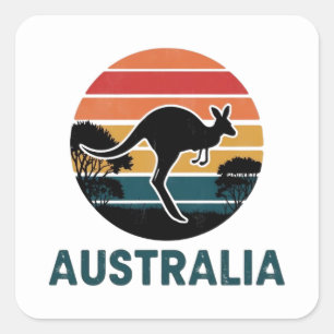 Adesivo Quadrado Retro australiano Sunset Animal pulando canguru
