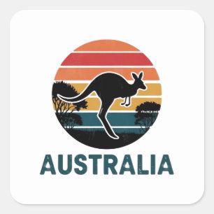 Adesivo Quadrado Retro australiano Sunset Animal pulando canguru
