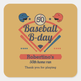 Adesivo Quadrado Retro Baseball B-Day Men's 50th Birthday