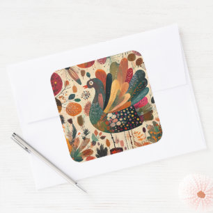 Adesivo Quadrado Retro Boho Remendo Outono Peru