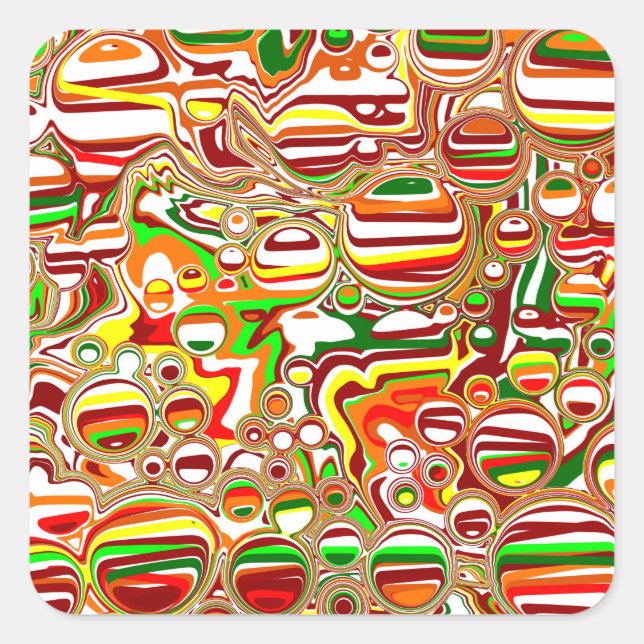 Adesivo Quadrado Retro Bolhas Arte Digital (Frente)