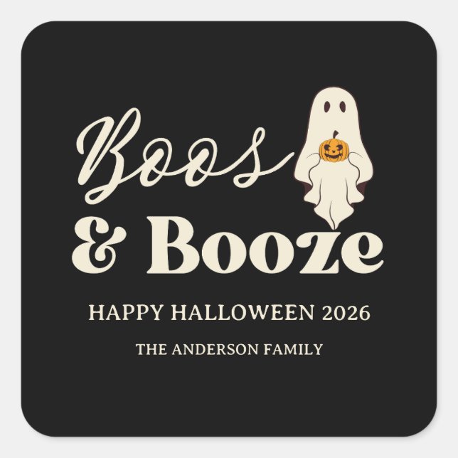 Adesivo Quadrado Retro Boos & Booze Assustador Halloween (Frente)