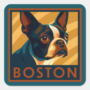 Adesivo Quadrado Retro Boston Terrier Retrato