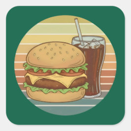 Adesivo Quadrado Retro burger and cola.