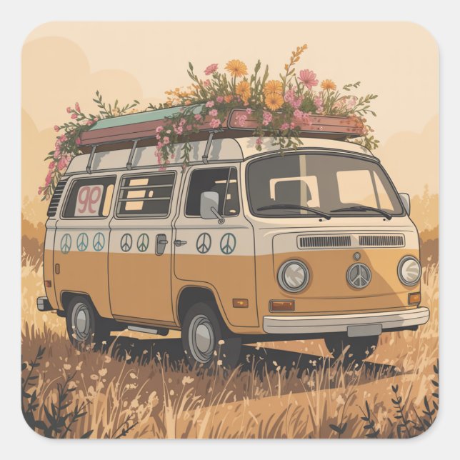 Adesivo Quadrado Retro Camper Van Sticker –  (Frente)
