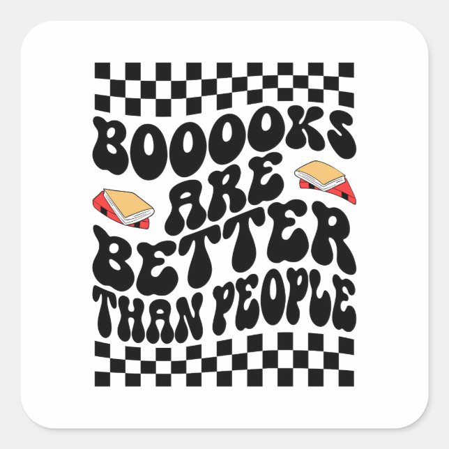 Adesivo Quadrado Retro Checkerboard "Books Are Better" Graphic (Frente)