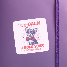 Adesivo Quadrado Retro Chihuahua bonito com bolinho cor-de-rosa - F