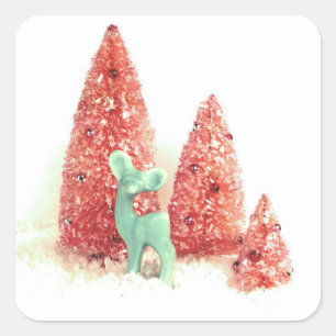 Adesivo Quadrado Retro Christmas Deer