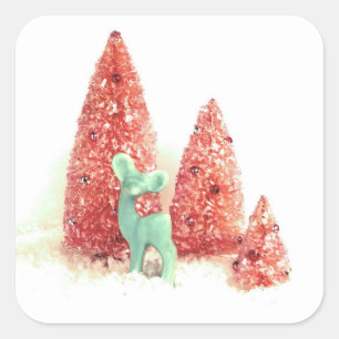 Adesivo Quadrado Retro Christmas Deer