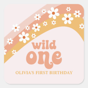 Adesivo Quadrado Retro Daisy Boho Wild One Arco-íris