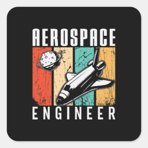 Adesivo Quadrado Retro de Engenharia de Espaço Foguete de Engenheir