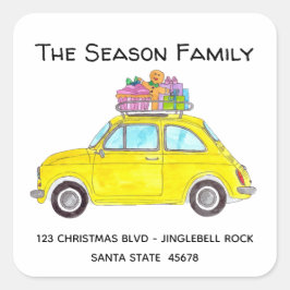 Adesivo Quadrado Retro Fiat Amarelo 500 com presentes de Natal