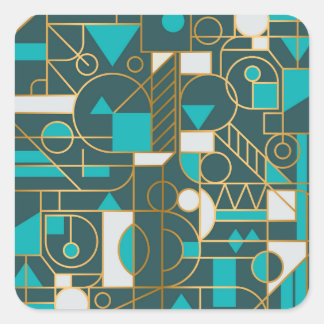 Adesivo Quadrado Retro Geométrico: Trabalho de arte minimalista.