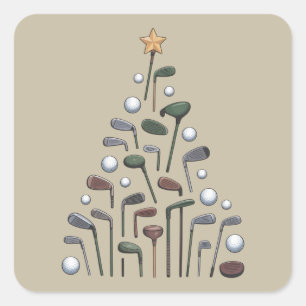 Adesivo Quadrado Retro Golf Club Árvore de Natal Golfe X-mas